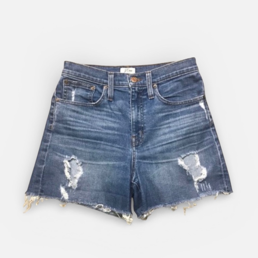 J. Crew Distressed Mid Wash Denim Jean Shorts